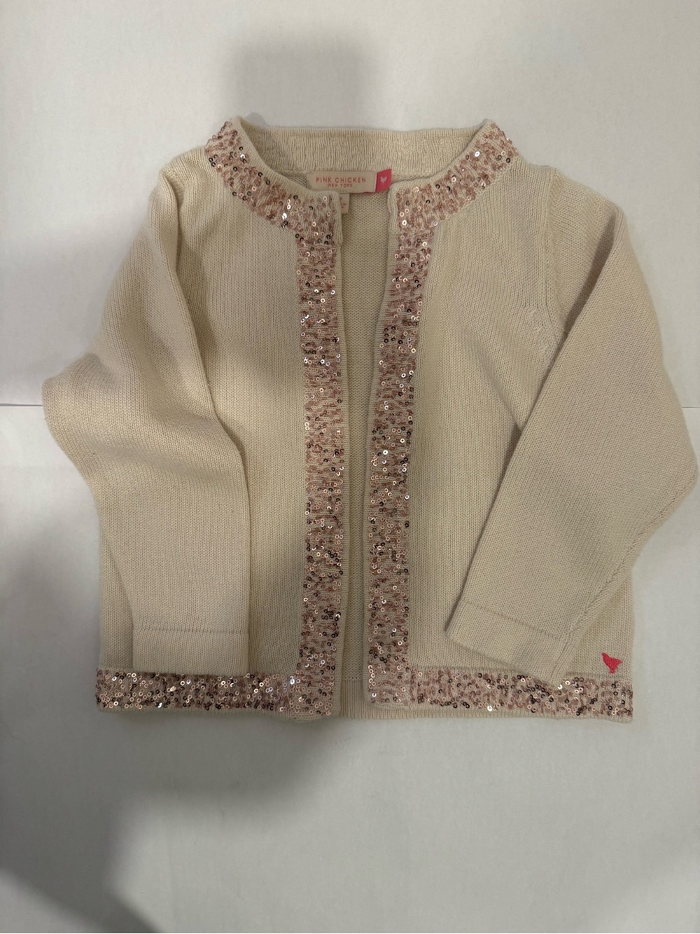 Pink Chicken Cream Cardigan with Pink Sequin Trim